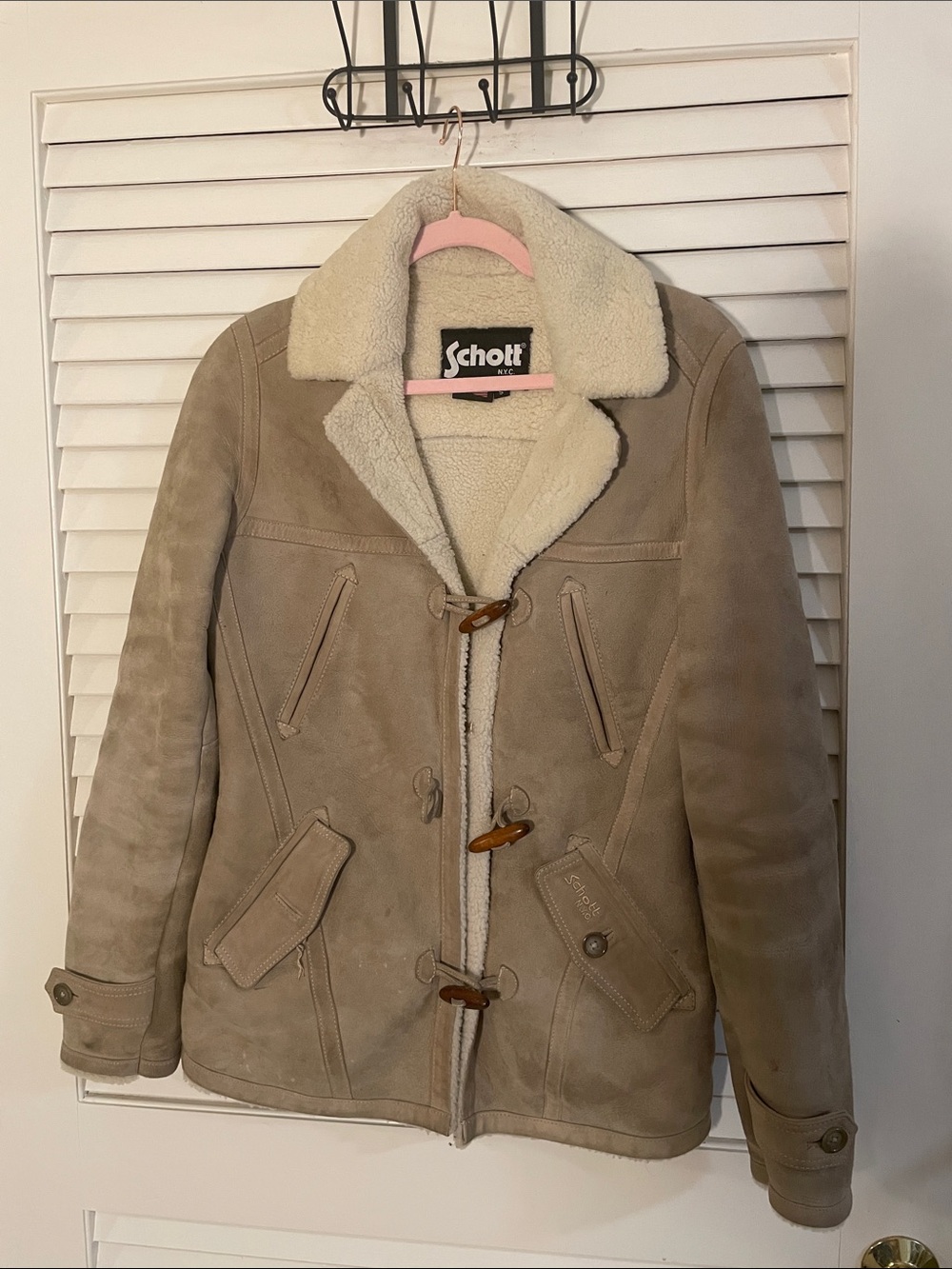 Vintage 70’s Schott Tan Sportswear Suede Toggle Shearling Unisex Jacket